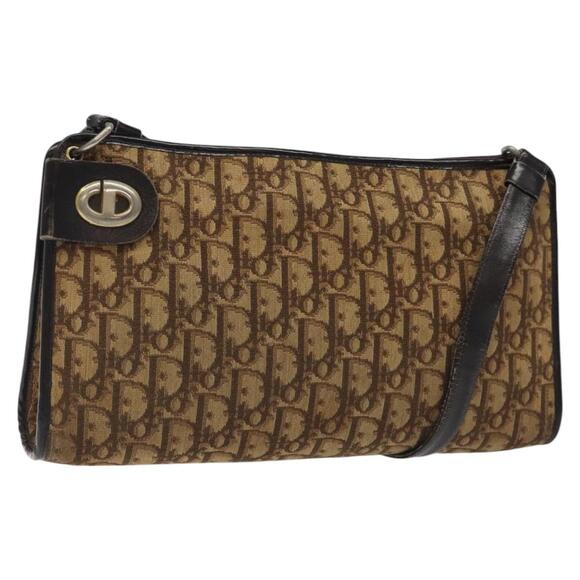 DIOR Trotter Canvas Shoulder Bag Brown Gold - Picture 1 of 12